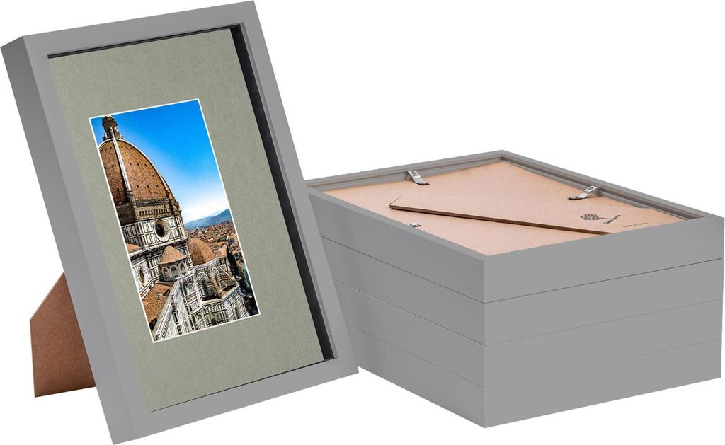 Nicola Spring 3D-Shadow-Box-Rahmen mit A5-Passepartout – A4 (20,3 x 30,5 cm) – Grau/Grau – 5 Stück