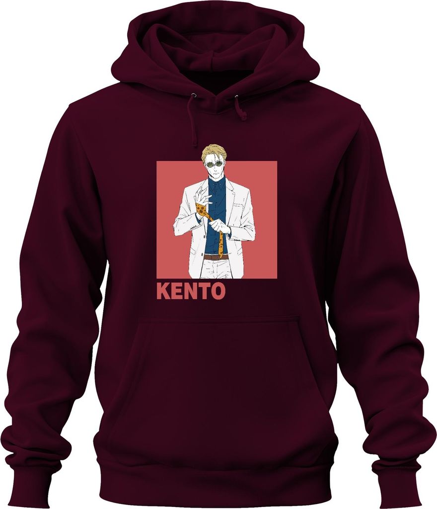 Kento Anime Gentleman Anzug Sonnenbrille Krawatte Geschenk Retro Uni Hoodie Kapuzenpullover, Burgundy, L