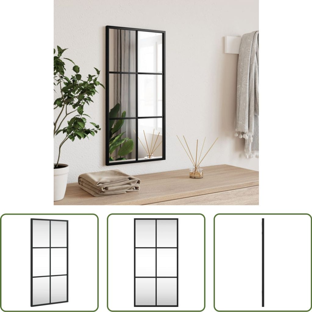 The Living Store Wandspiegel Schwarz 30x60 cm Rechteckig Eisen