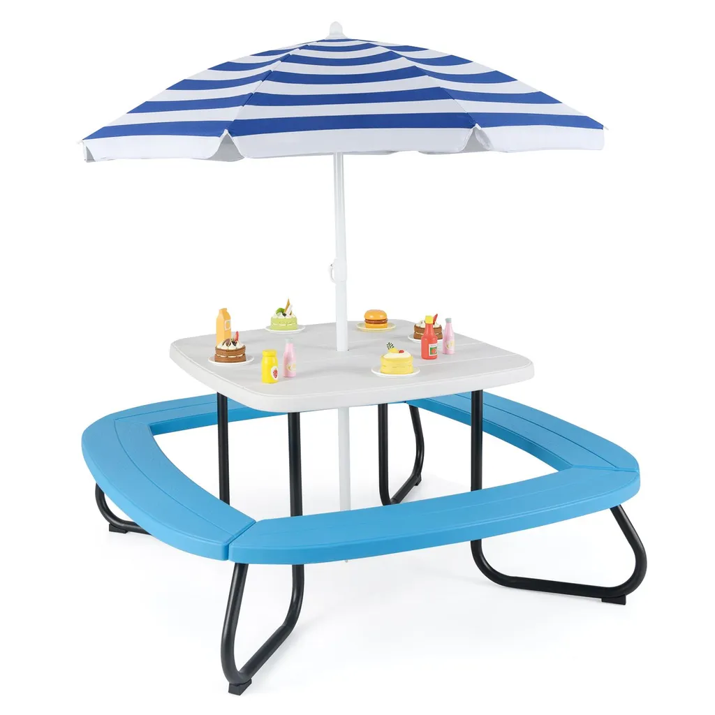 Set Mobili da Giardino per Bambini Costway: Tavolo 8 Posti e Parasole