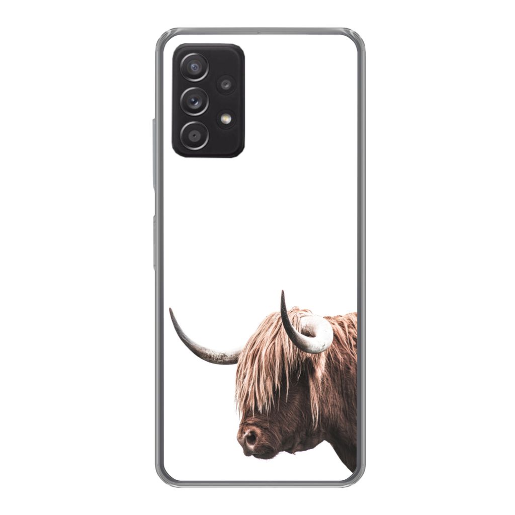 MuchoWow Handyhülle Schutzhülle Hülle für Samsung galaxy a73 Schottischer Highlander - Kopf - Weiß Silikon Softcase Handy Hülle - Handyhülle