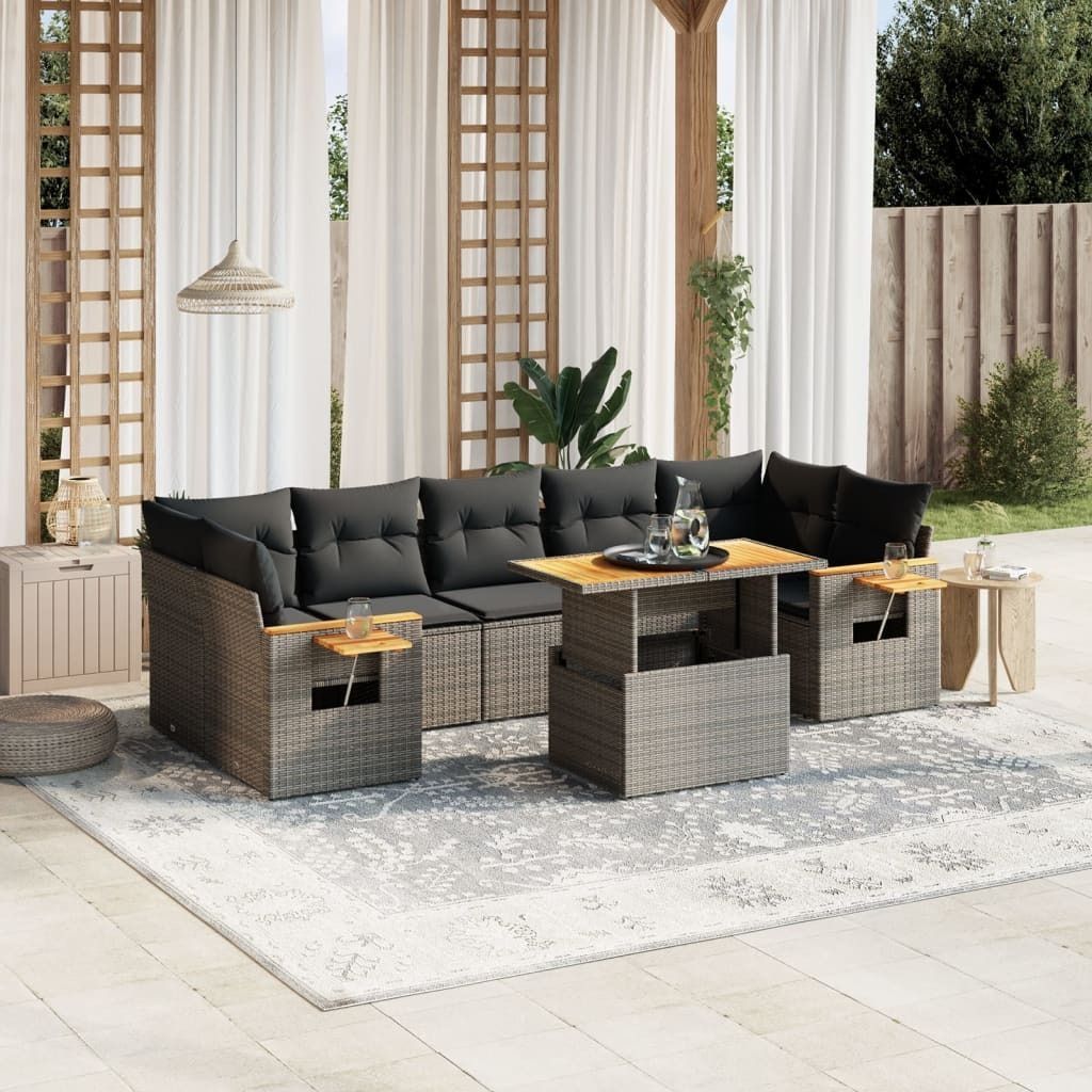 Ankonbej 8-tlg. Garten-Sofagarnitur mit Kissen Grau Poly Rattan