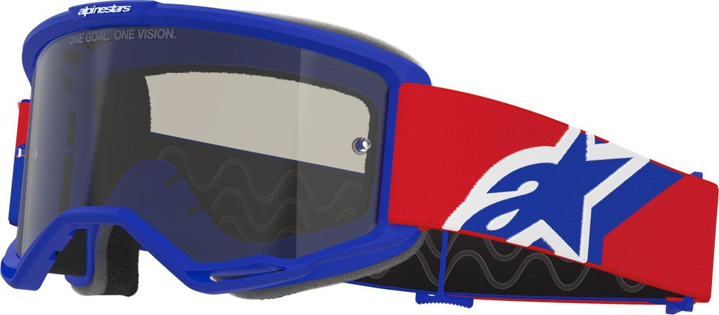vISION SAND Schutzbrille, ALPINESTARS (blau/rot/weiß, dunkles Rauchplexiglas) 2026
