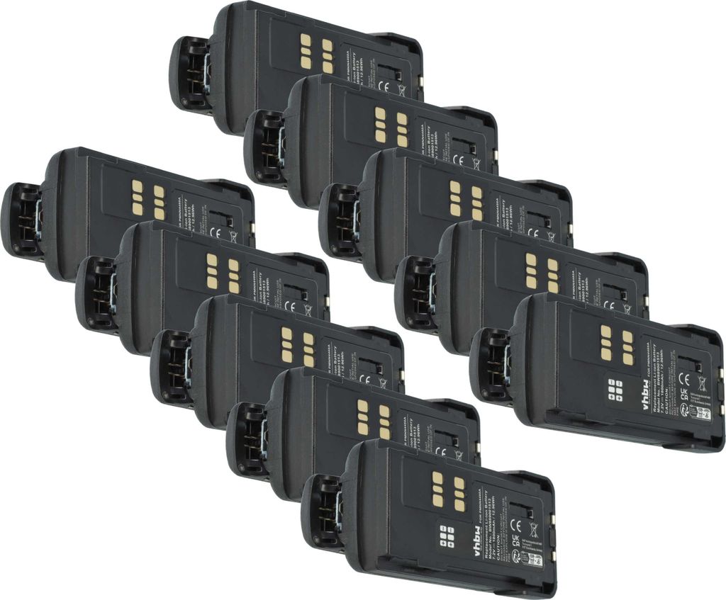 vhbw 10x Akku kompatibel mit Motorola DP4400E, DP2000, DP2600, DP2400 Funkgerät, Walkie Talkie (1800 mAh, 7,4 V, Li-Ion) + Gürtelclip