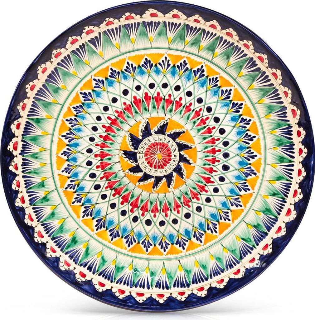 Lagan - Mechrob J1, Risсhtan Keramik, Handarbeit, Ø 42 cm Glasur Teller Handarbeit Oriental Usbekische