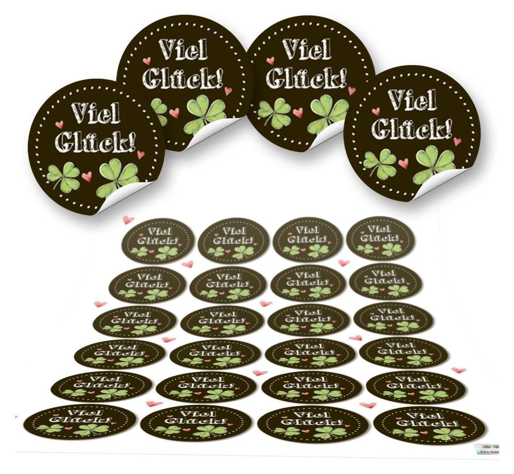 24 runde schwarz grün rot Kleeblatt Glücksklee Aufkleber Sticker selbstklebende Etiketten Verpackung Geschenke Kunden Mitgebsel Gastgeschenk96 Au...