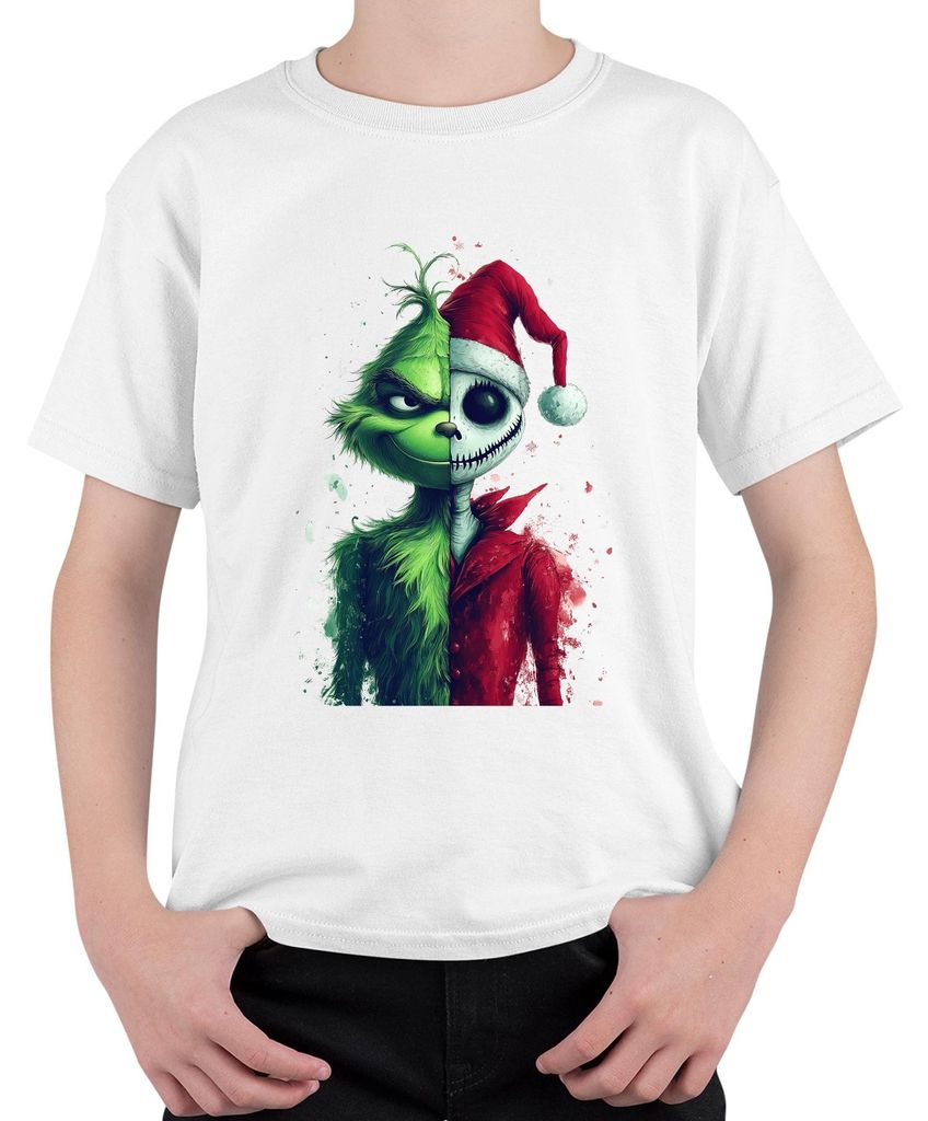 Grinch Jack Skellington Mashup Weihnachten Horror Geschenk Uni Kinder T-Shirt, Weiß, 104