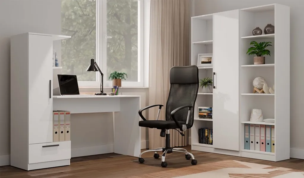 Bureau blanc design moderne et robuste pour ranger votre informatique