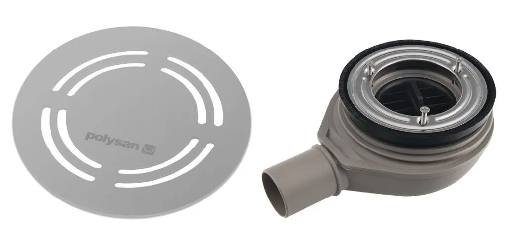 Polysan Flexia - Sifone per bagno Geberit, diametro 90 mm, DN40, tappo rotondo in acciaio inox 17761
