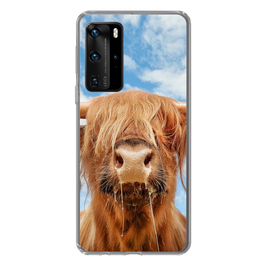MuchoWow Handyhülle Schutzhülle Hülle für Huawei P40 Pro Schottischer Highlander - Wolke - Tiere Silikon Softcase Handy Hülle - Schutz