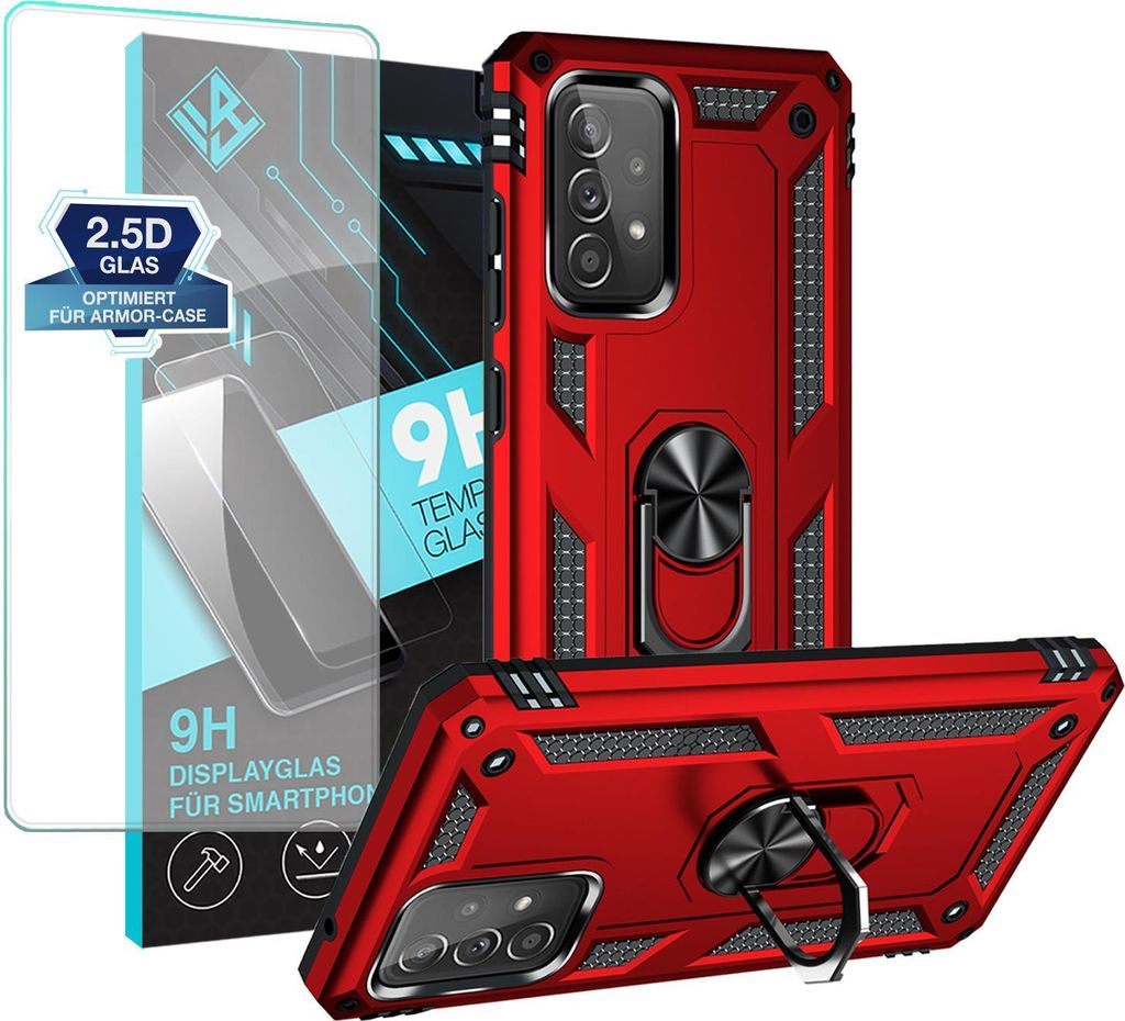 Armor Outdoor Handyhülle für Samsung Galaxy A52 / A52 5G / A52s 5G Handy Panzer Case Schutzhülle mit 9H Displayglas Displayschutz Farbe: Rot