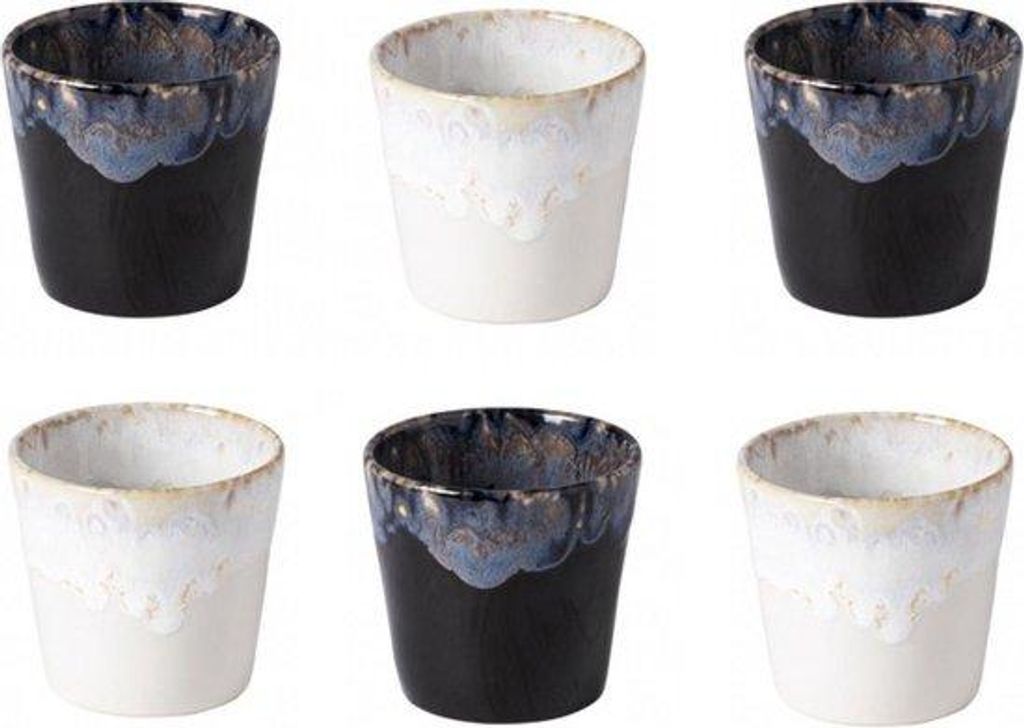 Costa Nova Grespresso Lungo-Tassen – 6er-Set – 2 Farben – Chique-Steingut – Schwarz & Weiß – 7,5 cm große Kaffeetassen