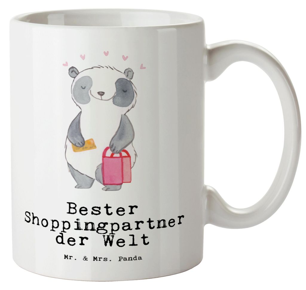 Mr. & Mrs. Panda Haferl Panda Bester Shoppingpartner der Welt - Weiß - Geschenk, Teebecher, weisse tasse, Geschenkidee, Queen, XL, Freundin, Shopp...