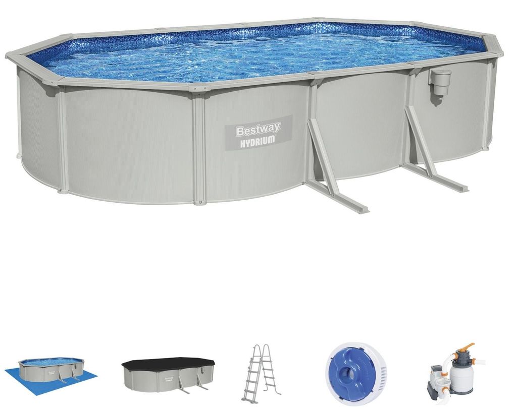 Bestway Stahlwandpool Hydrium 610 x 360 x 120 cm Set Grau Oval