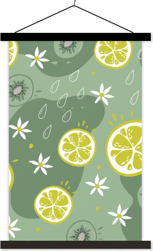 MuchoWow Textilposter Sommer - Früchte - Blumen - Tropfen 60x90 cm mit schwarzem Rahmen - Poster Wohnzimmer