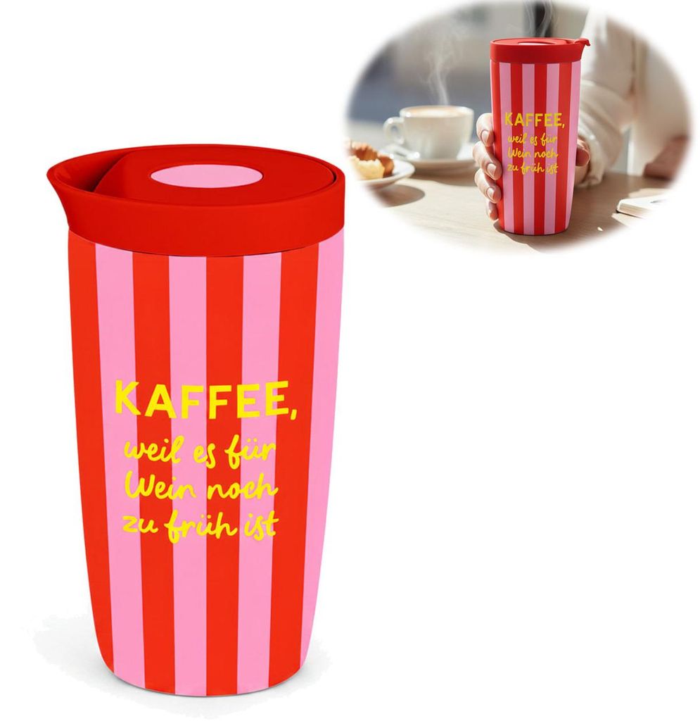 LS-LebenStil Edelstahl Trinkbecher 350ml Kaffee Wein zu früh mit Spruch Vakuum Travel Mug Cup Kaffeebecher Coffee to Go Thermobecher Isolierbecher