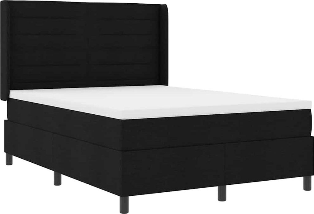vidaXL LED Boxspringbett mit Matratze Schwarz 140 x 200 cm Stoff