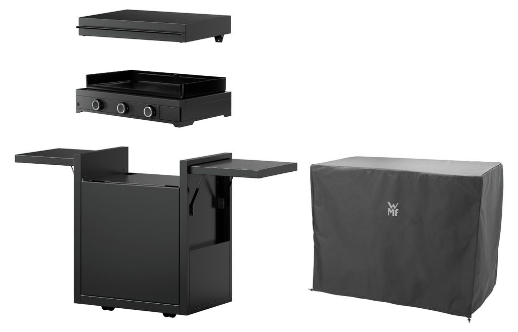 WMF Plancha Set 60G mit Plancha Grill Gas / Planchadeckel / Planchawagen / Abdeckhaube, 6300 W, 75 x 99.5 x 63 cm, Stahl / Gusseisen / Aluminium / ...