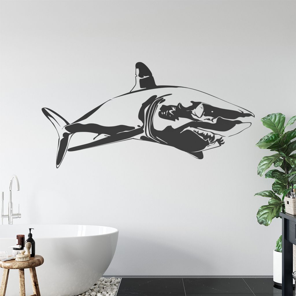KIWISTAR Haifisch Silhouette Umriss Wandtattoo in 6 Größen - Wandaufkleber Wall Sticker - Dekoration, Küche, Wohnzimmer, Schlafzimmer, Badezimmer