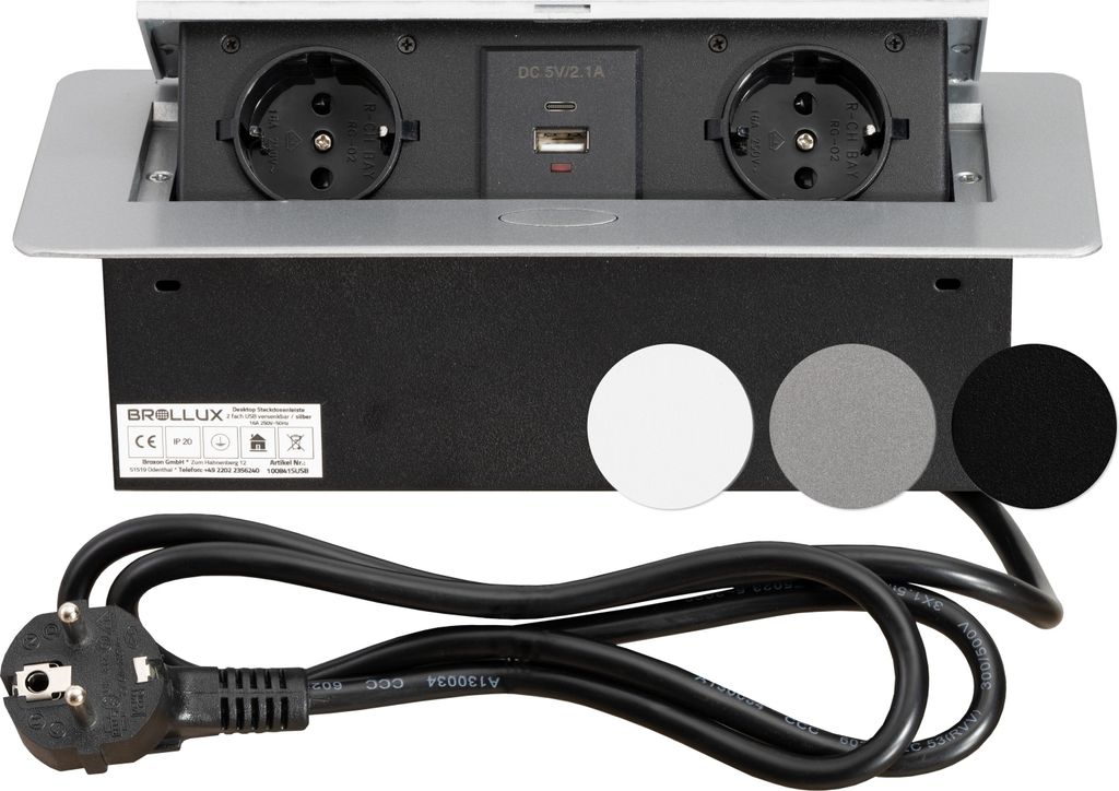 BROLLUX Presa da incasso a scomparsa a 2 vie con USB/USB-C, Immagine del prodotto 