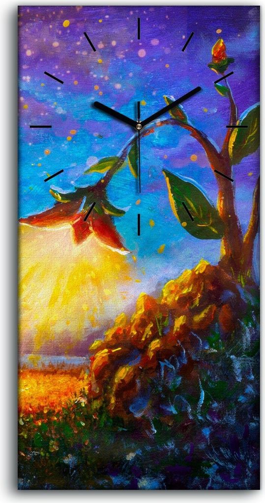 Wanduhr Uhr Wandbild Leinwand 30x60 Blume kleines Mädchen und Frau Märchen - schwarze Hände