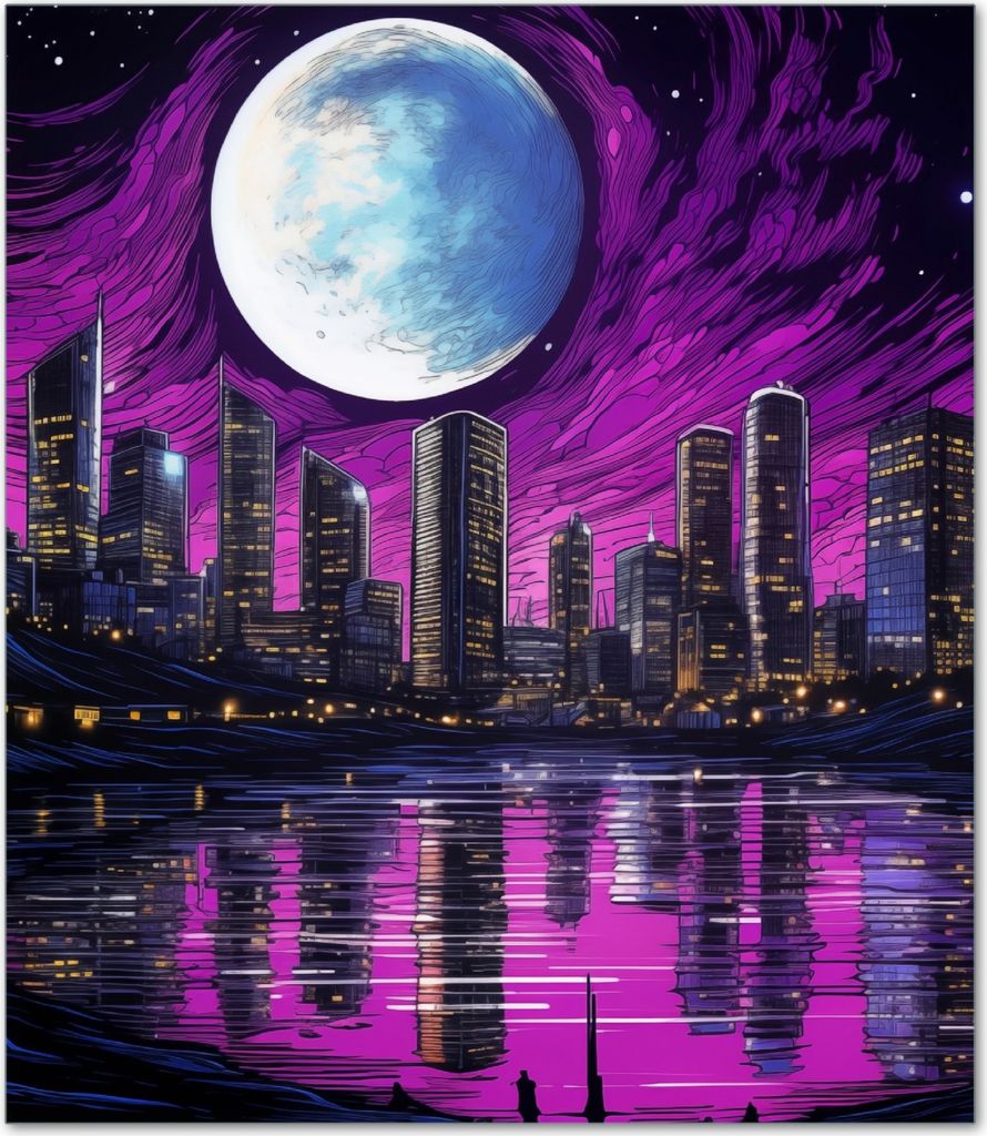 Wallario Herdabdeckplatte aus Glas, Größe 52 x 60 cm 1-teilig, Motiv Mond über der Stadt