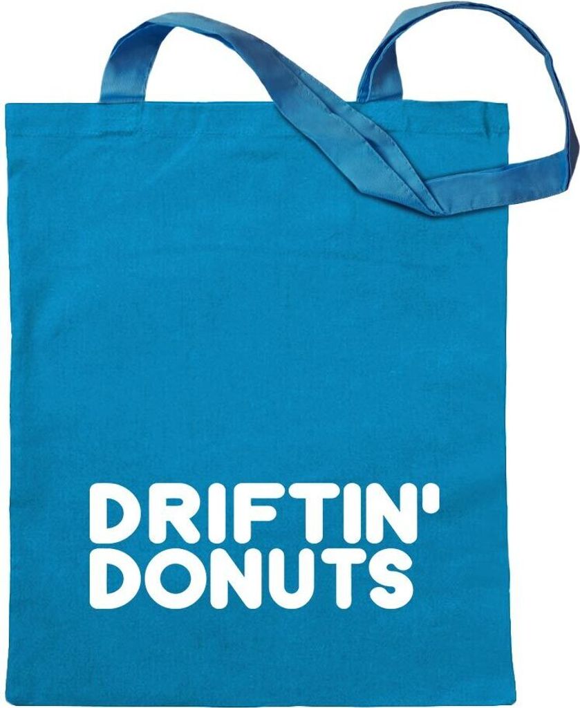 Kiwistar - Baumwolltasche - hellblau - Driftin' Donuts Motiv2 - Tragetasche Stoffbeutel Umhängetasche langer Henkel