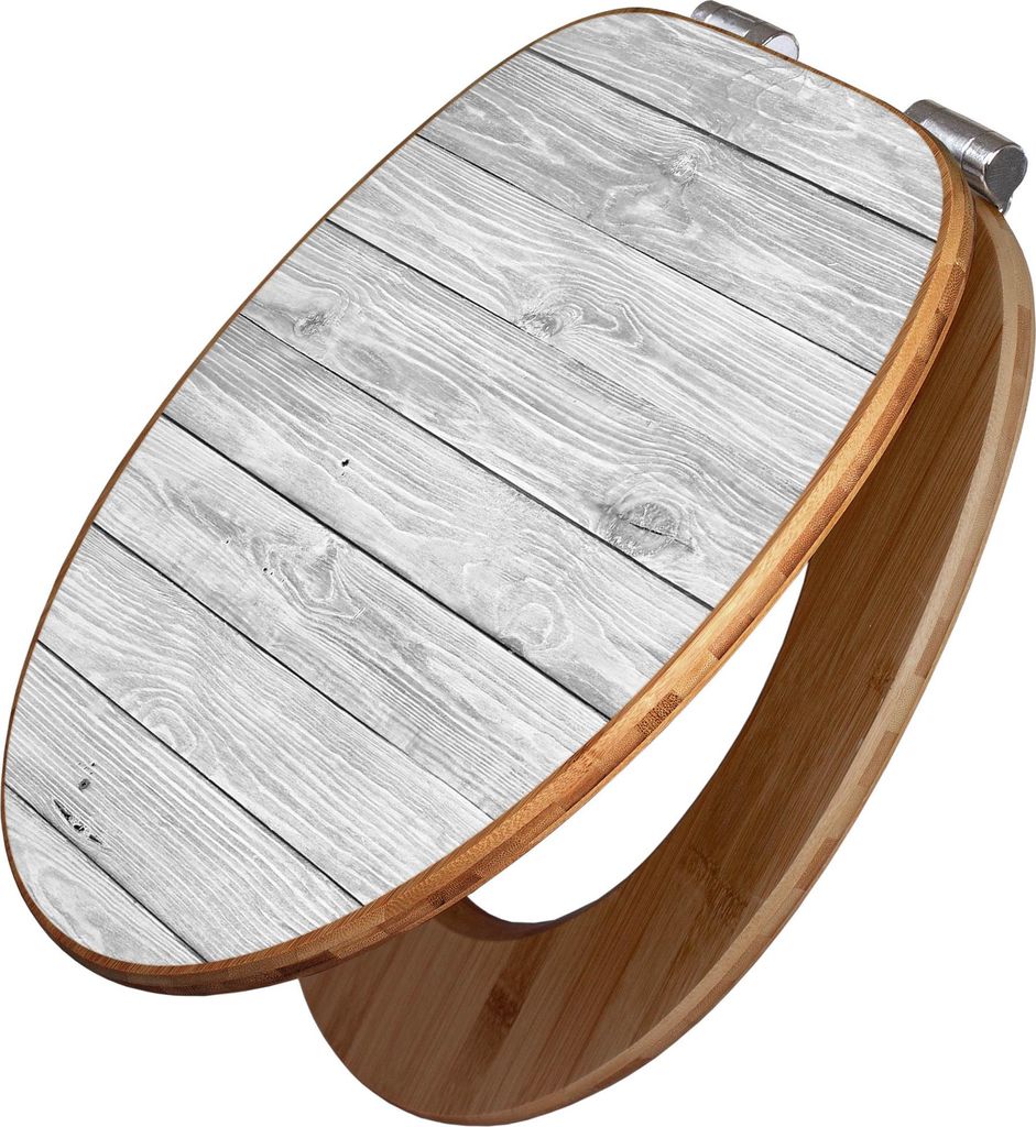 banjado Design WC Sitz Bambus Absenkautomatik -Weiß Gebeizt - Toilettendeckel mit Absenkautomatik Holz/hochwertiger Bambus Klodeckel/WC-Sitz für ...