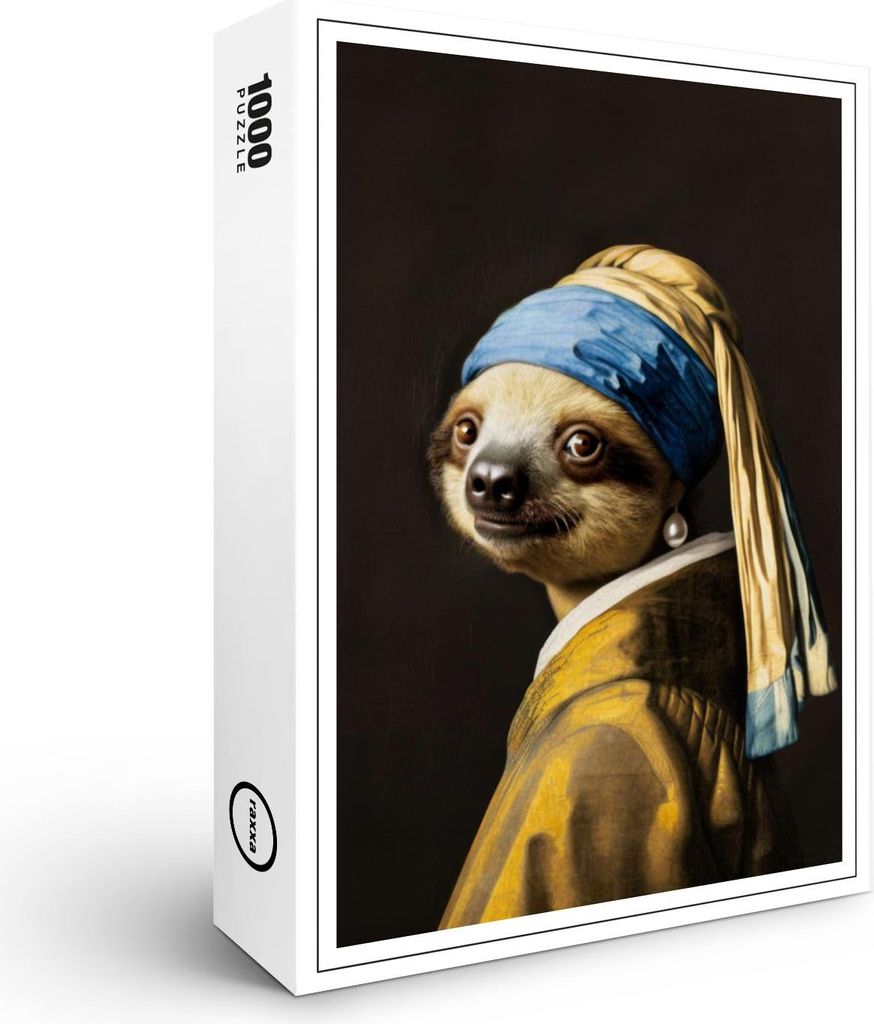 raxxa Premium-Puzzle "Faultier mit Perlenohrring humorvolles Tierporträt Vermeer Adaption", 1000 Teile