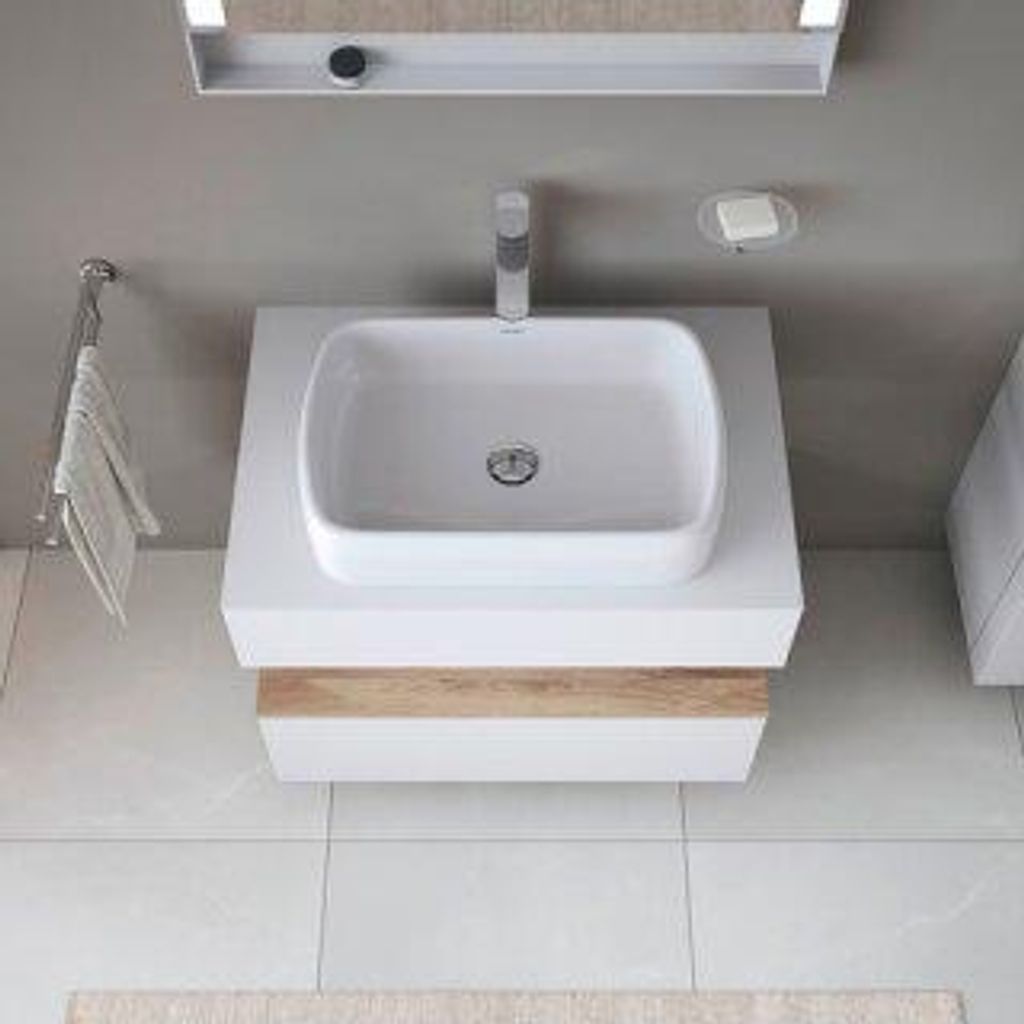 Duravit Qatego Konsolenwaschtischunterbau, 1 Auszug, 1 Schubkasten, Ausschnitt mittig, 800x550x600mm, Nische Eiche Mamoriert, QA4730055180000
