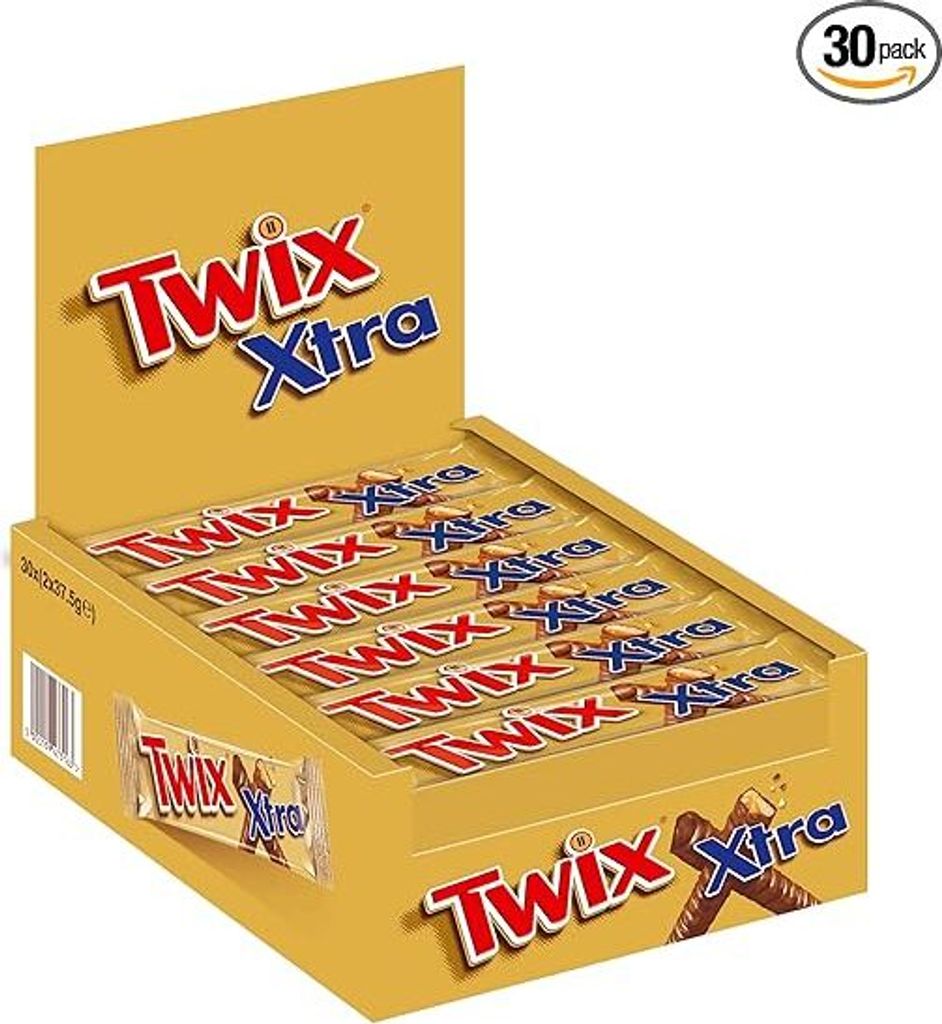 Twix Xtra Riegel 30 x 75g - Extragroßer Schokoriegel im Thekenspender