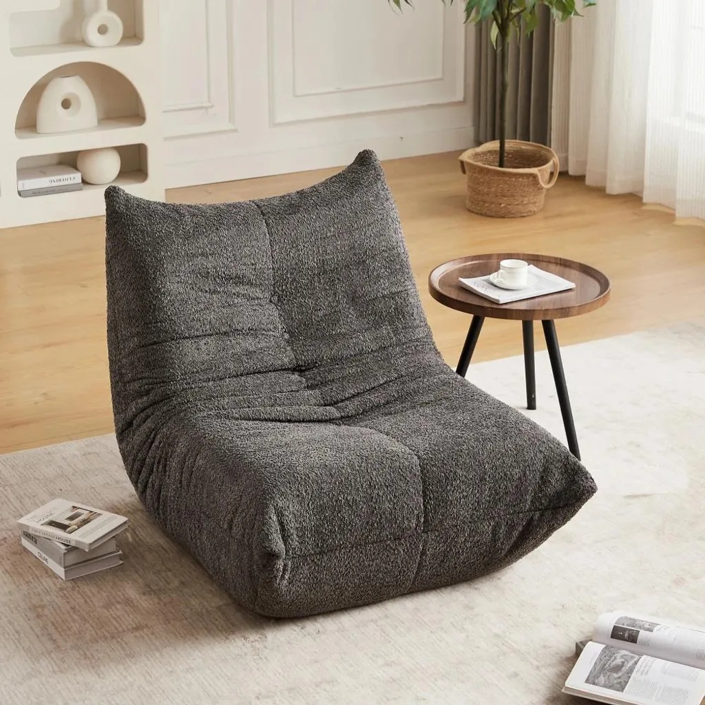 Chauffeuse de sol ergonomique en chenille grise pour salon et studio