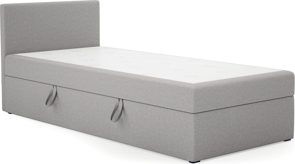 FEDVE Boxspringbett Verdig Mini Basic Jugendbett Bettkasten Seite: Links 80x200 cm Hellgrau (Lux 05)