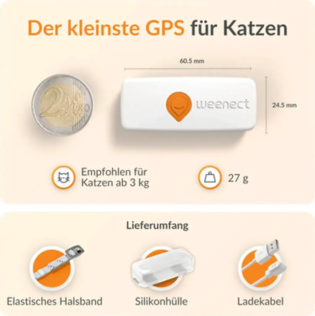 Weenect XS Traceur GPS pour chat noir et blanc - Localisation en temps réel - 20