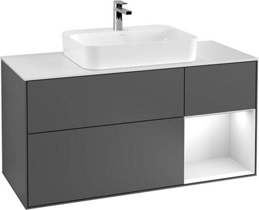 V&B Waschtischunterschrank Wandbeleuchtung Finion 120cm, Pl b m, Reg re bla m, si Gr m Lac