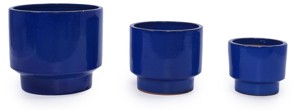 3-teiliges handgemachtes Keramikpflanztopf-Set (Ø 38,1/30,5/22,9 cm), einfarbige blaue Glasur, ideal für Sukkulenten/Blumen, Innen/Außen,