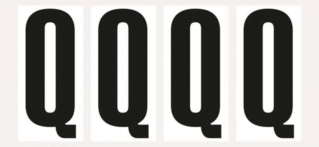 Dreifke Aufkleber I Buchstabe Q, weiß/schwarz, Folie, Schrifthöhe 95mm, 47x9...