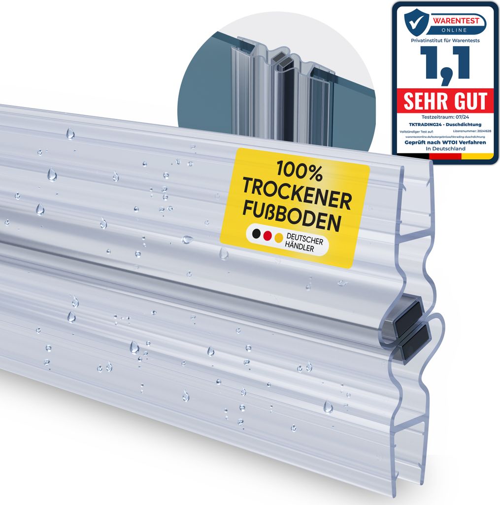 Duschdichtung PVC Ersatzdichtung Duschkabine TYP-8 gerade 200cm Glasstärke 6mm