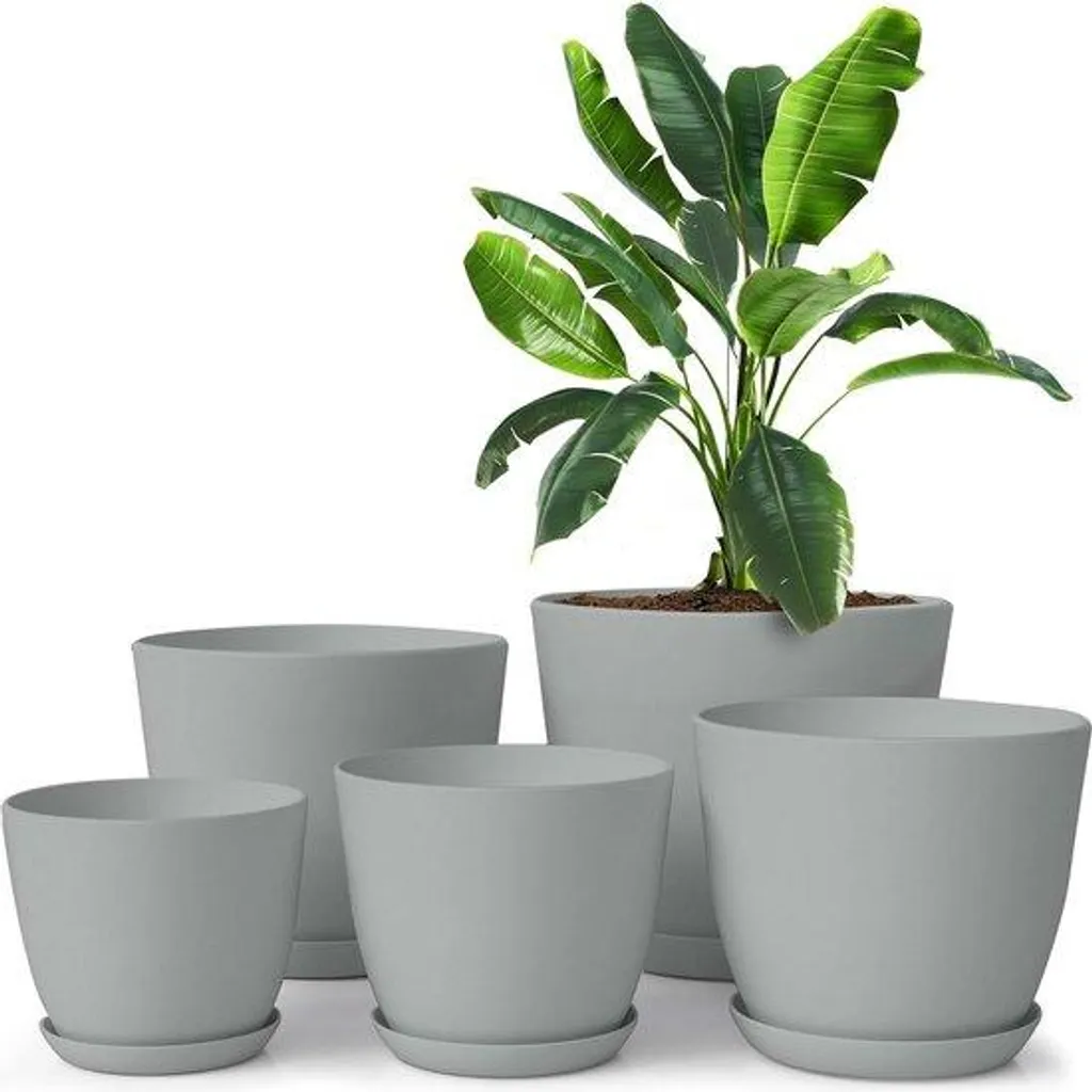 Pots de fleurs incassables gris en plastique lot de 5 pour vos plantes