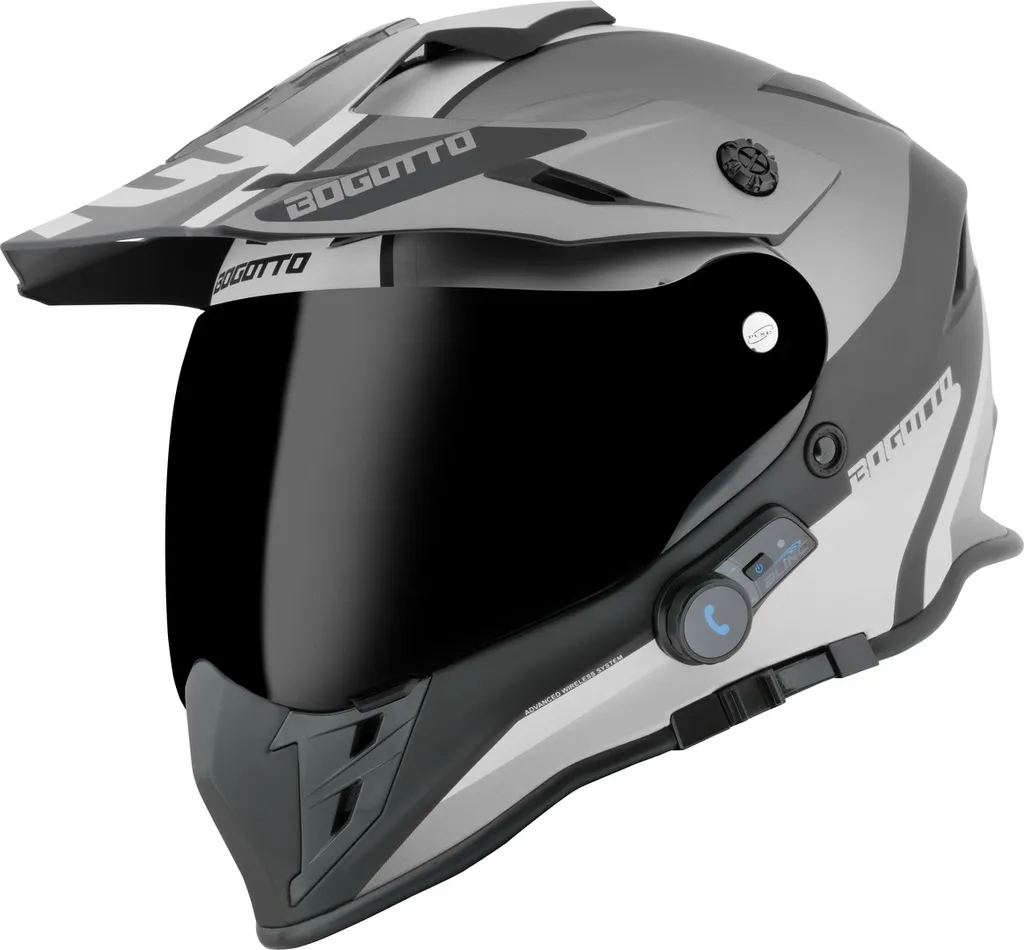 Casque Enduro Bluetooth Bogotto H331 BT Tour EVO Noir Mat/Gris, Taille S