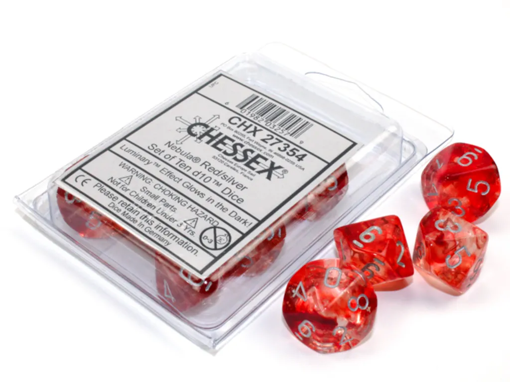 Chessex Nebula Rouge Argent Luminary : Set de 10 Dés D10 pour JDR