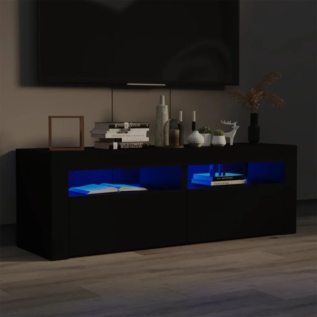 Banc TV Noir Moderne de 120 cm avec Éclairage LED Intégré et Rangement