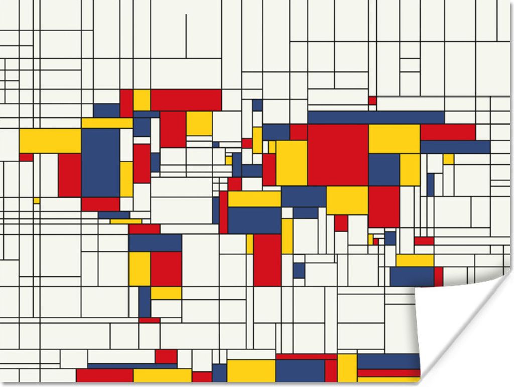 MuchoWow Poster Weltkarte - Mondrian - Farben 80x60 cm - Kunst für zu Hause