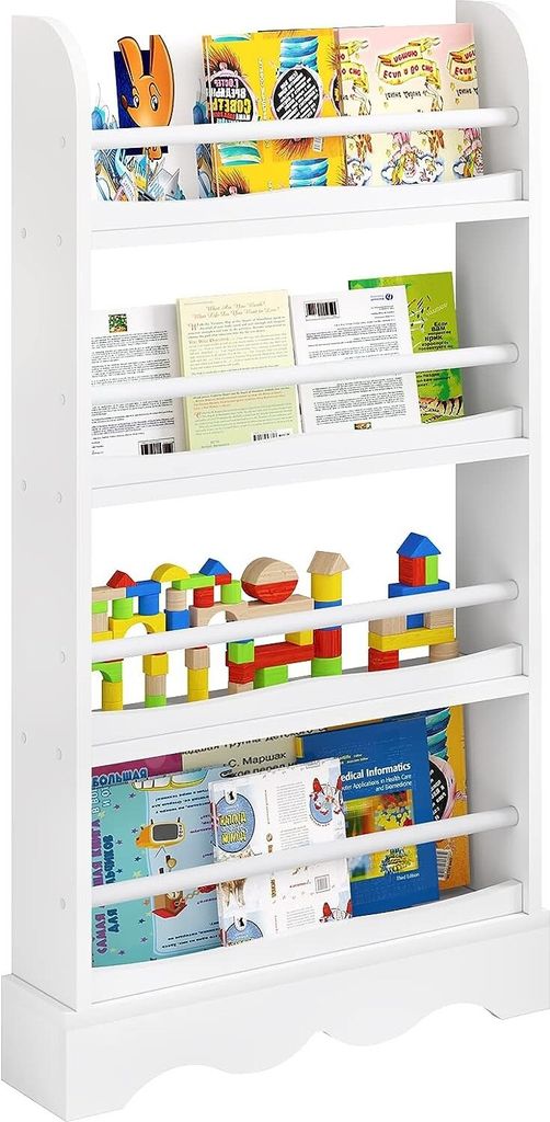 EUGAD Kinderregal mit 4 Ebenen, mit Kippsicherung, Weiß, 60x108,5x12 cm