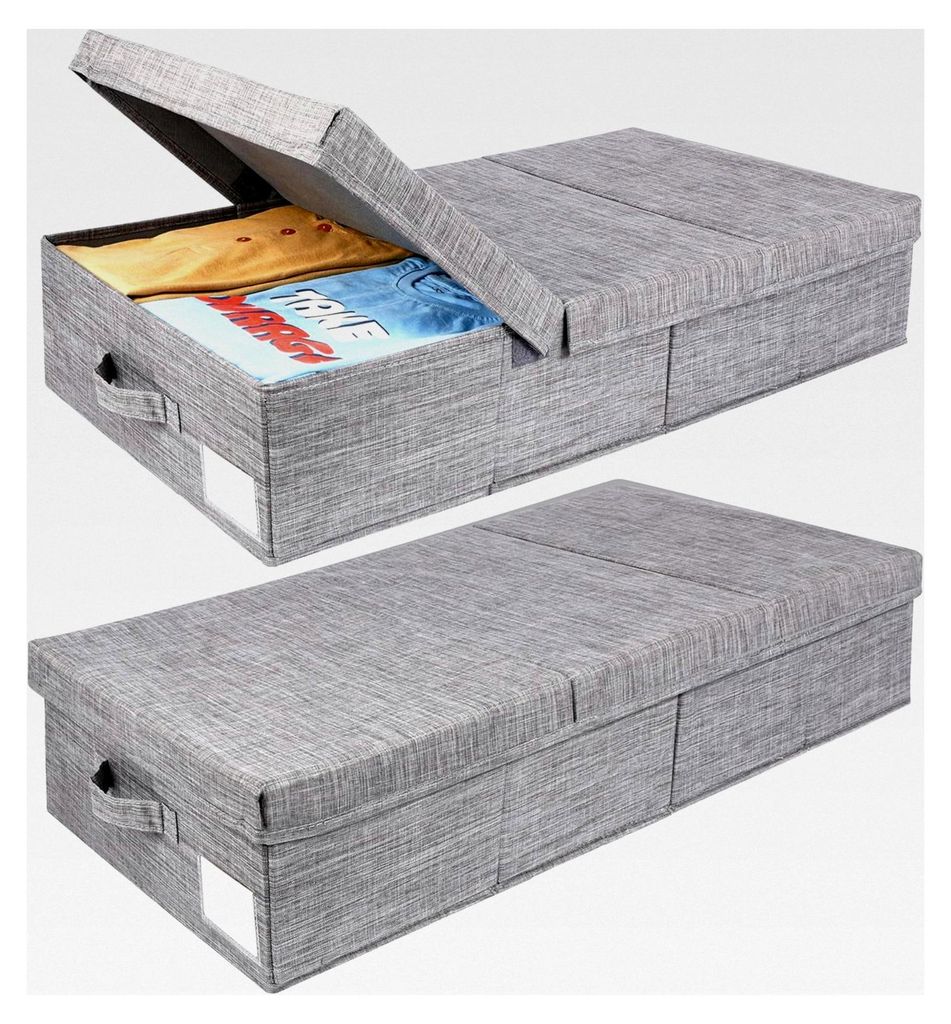 2er Set Faltbare Unterbett-Aufbewahrungsboxen mit Griffen - Aufbewahrung für Kleidung, Schuhe, Bettdecken, Decken und Bettwäsche