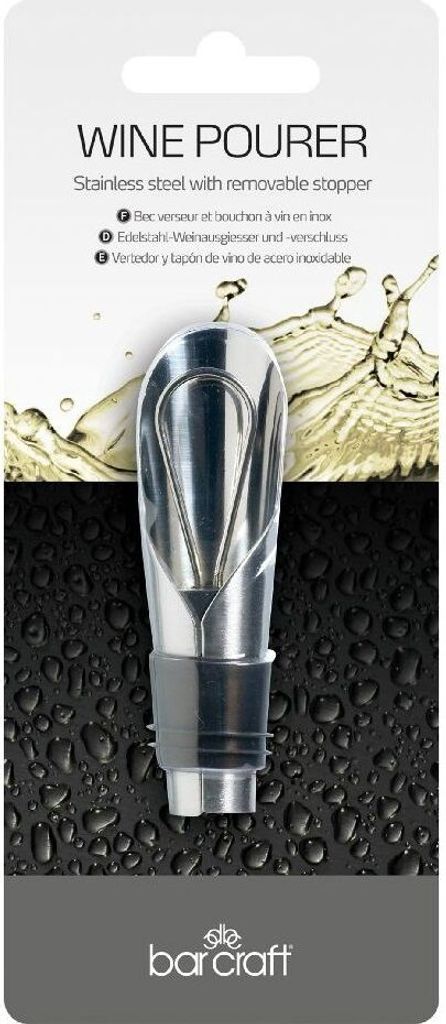 BarCraft - Weinausgießer of mit 2 in 1 Stopfen, Edelstahl, Silber, 8 x 2 cm