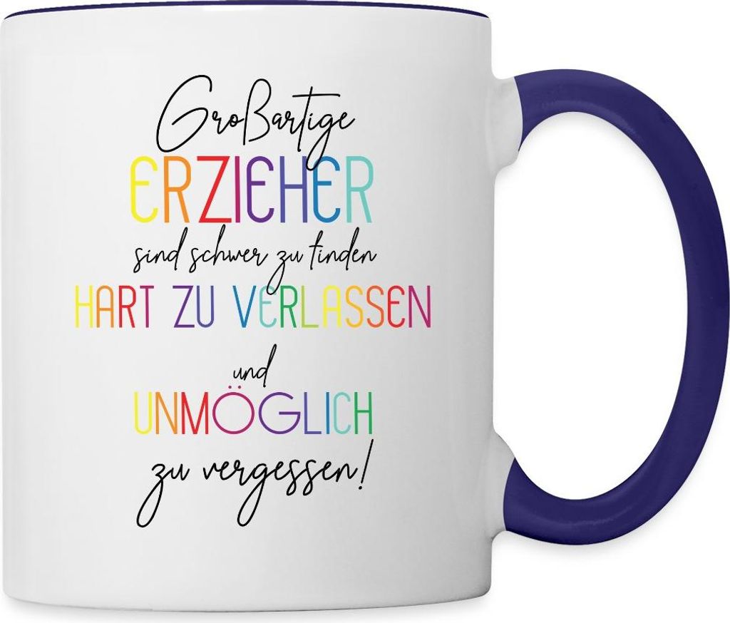 Spreadshirt Großartige Erzieher Abschied Tasse Zweifarbig, One size, Weiß/Kobaltblau