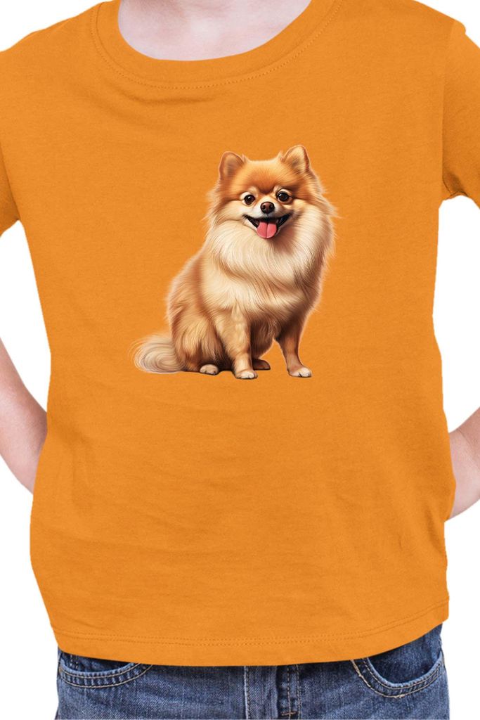 Kinder T-Shirt Dogs Breeds Pomeranian Dog Breed 006, 12-13 Jahr - 152 / Orange