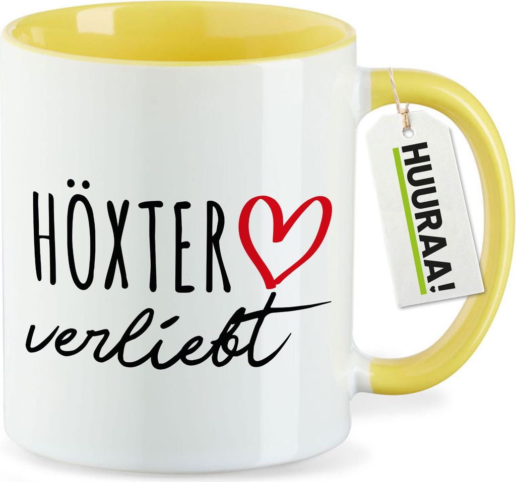 Huuraa Kaffeetasse Höxter verliebt 330ml Gelb Keramik Kaffeebecher Geschenkidee