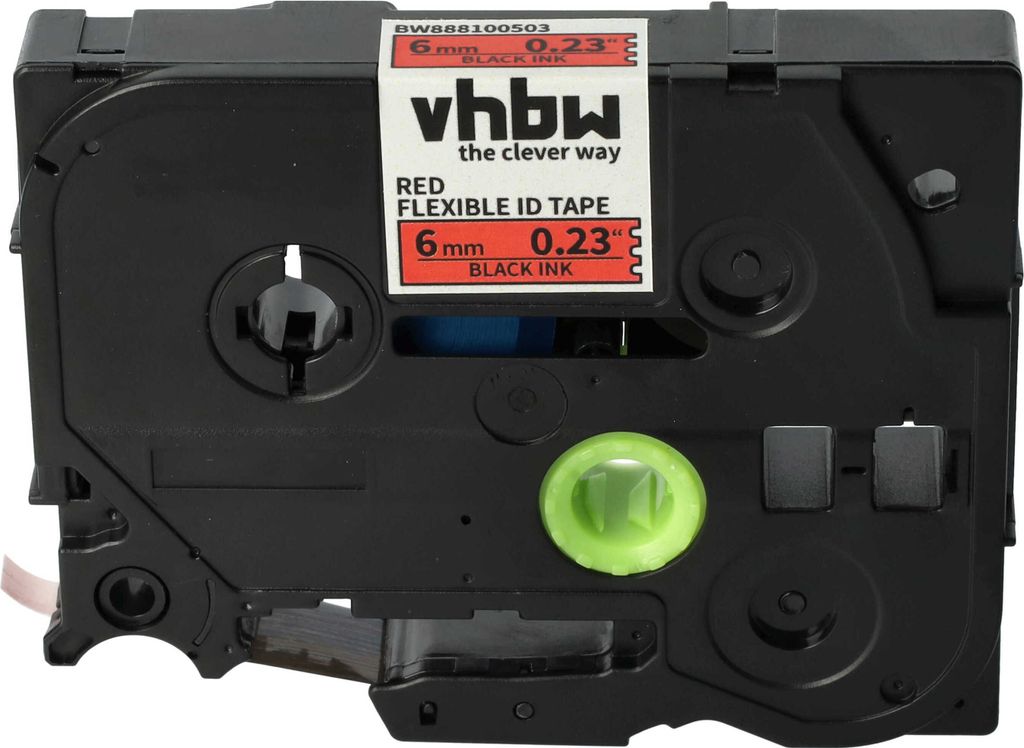 vhbw Schriftband-Kassette kompatibel mit Brother PT 1005FB, 1010, 1005F, 1005BTS Etiketten-Drucker 8m x 6mm Schwarz auf Rot, Flexibel, Laminiert